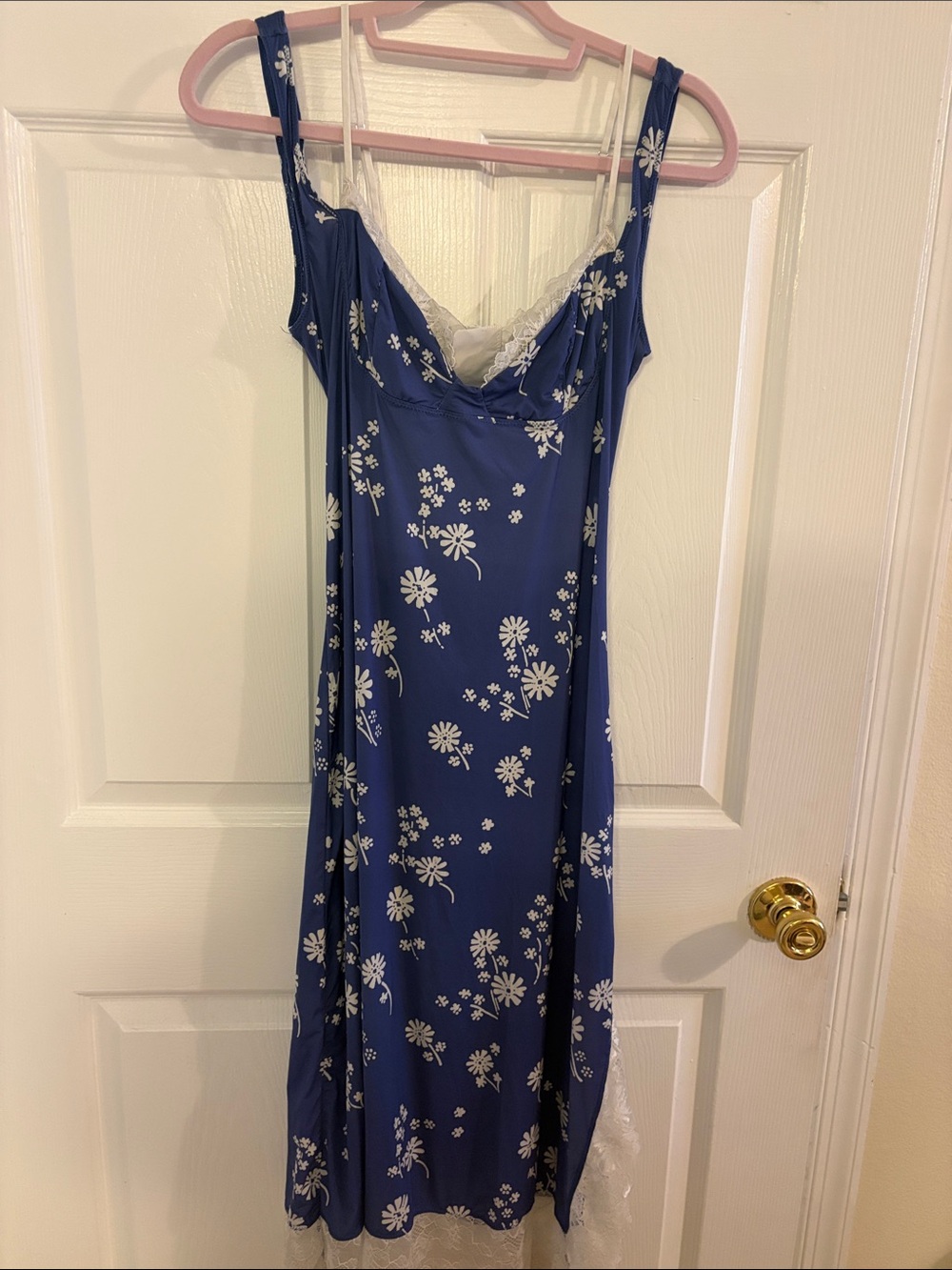 Intimately Free People Blue Floral Lace-Trim Slip Coquette Midi Dress